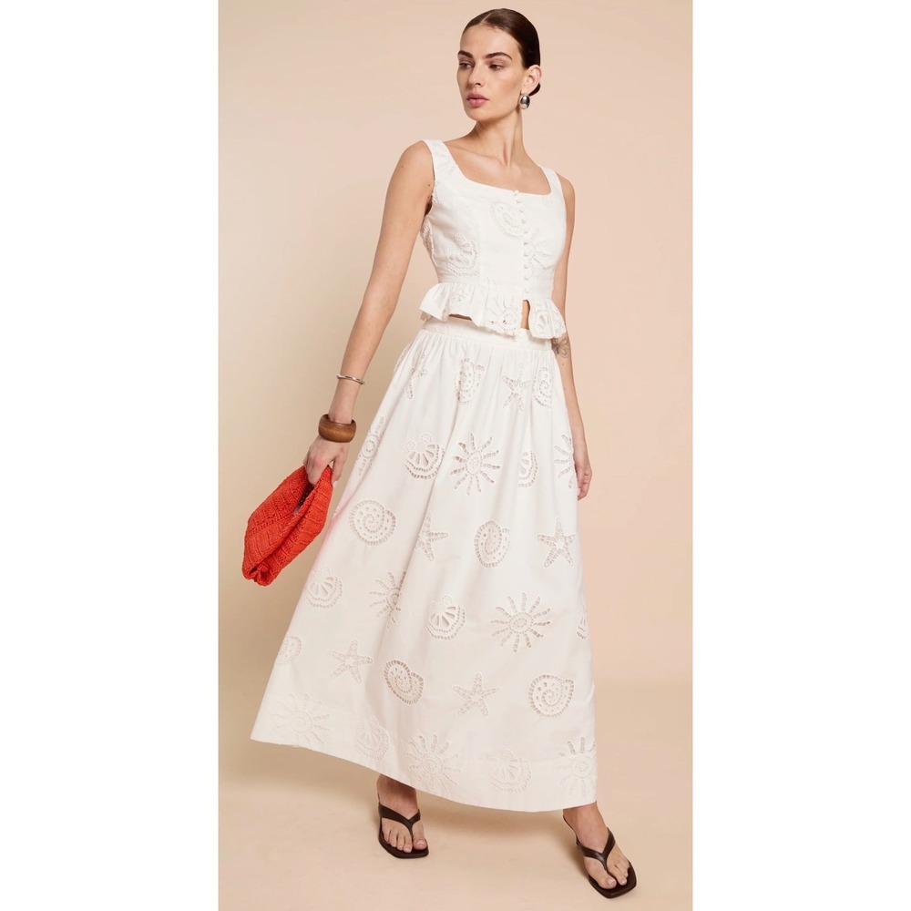 Few Moda Kourt White Eyelet Embroidery 2 Piece Set Crop Top Maxi Skirt Cotton